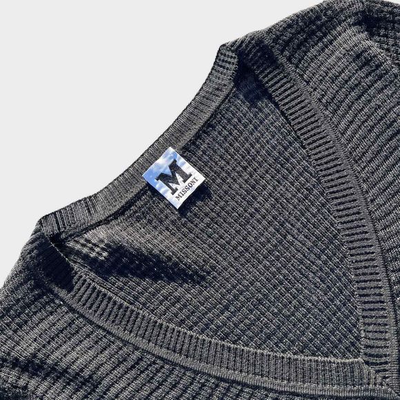 2000s Missoni Merino Wool Knit Dress 40 Black Bell Sleeve Knee Length Witchy Y2K - Picture 2 of 8